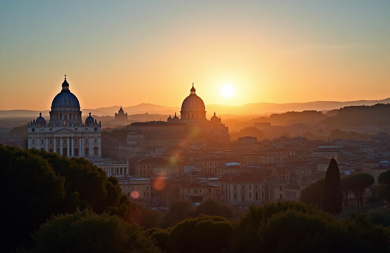 Panoramic view of Rome at dusk, representing the elegance of Zephyr Language Atelier